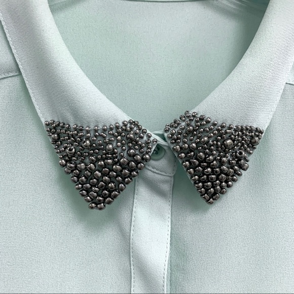 Trouve Beaded Collar Button Down Blouse - Picture 3 of 4